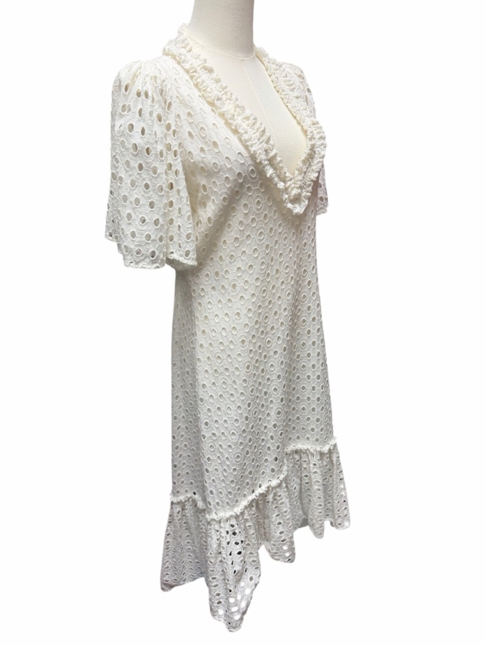 F-8 Figue Aurora Ruffle Eyelet-embroidered Midi Dress In White